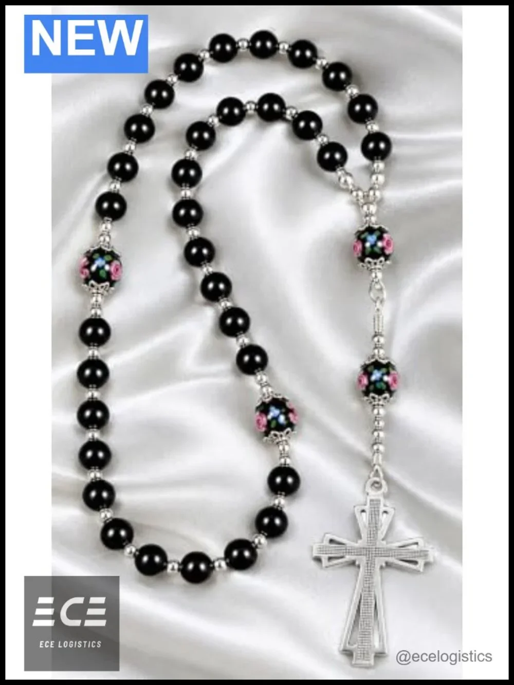 Handmade Orthodox Rosary Black Shell Pearl Silver Plated Prayer Beads